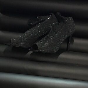 Nina Sparkling Black Peep-Toe Heels